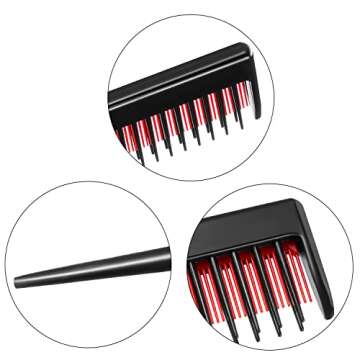 Leinuosen 3 Pcs Triple Teasing Comb Rat Tail Tool Tease Layers Pintail Comb for Women Back Root Teaser Adding Volume Structure Styling(Black and Red)