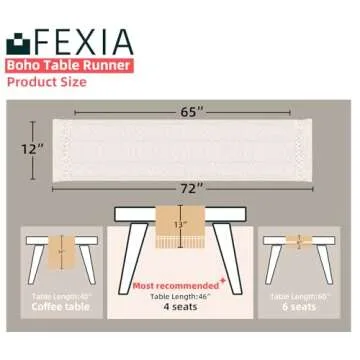 FEXIA Boho Macrame Table Runner with Tassels 72 Inches Long Cream Table Runner for Farmhouse Home De...