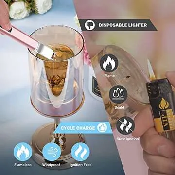 Candle Lighter USB Rechargeable Electric Arc Lighter Windproof Flameless Plasma Lighters Long Grill Lighter with Battery Indicator for Candle,BBQ,Kitchen,Fireworks (Rose Gold)