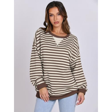 Stylish ANRABESS Women Striped Oversized Sweatshirt