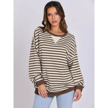Stylish ANRABESS Women Striped Oversized Sweatshirt