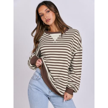 Stylish ANRABESS Women Striped Oversized Sweatshirt