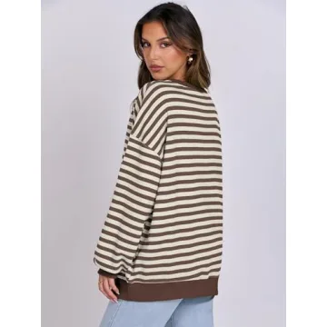 Stylish ANRABESS Women Striped Oversized Sweatshirt