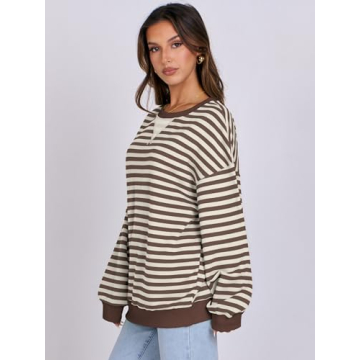 Stylish ANRABESS Women Striped Oversized Sweatshirt