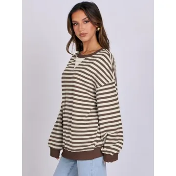 Stylish ANRABESS Women Striped Oversized Sweatshirt