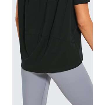 CRZ YOGA Women's Pima Cotton Short Sleeve Shirts Boat Neck Loose Fit Gym Workout T-Shirt Athletic Casual Tops Black Large