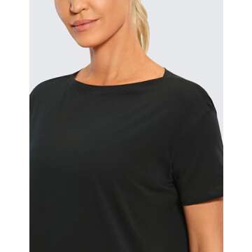 CRZ YOGA Women's Pima Cotton Short Sleeve Shirts Boat Neck Loose Fit Gym Workout T-Shirt Athletic Casual Tops Black Large