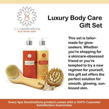 Spa Gift Set for Women "Luxury Body Care Gift Set' 4-Piece Tropical Scent with Body Lotion, Gradual Sunless Tanner, Natural Sponge and Loofah $64 Value