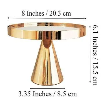 8 Inches 20cm Gold Round Mirror Cake Stand, 6.1 Inches Tall Cupcake Stands Metal Pedestal Holder, Pa...