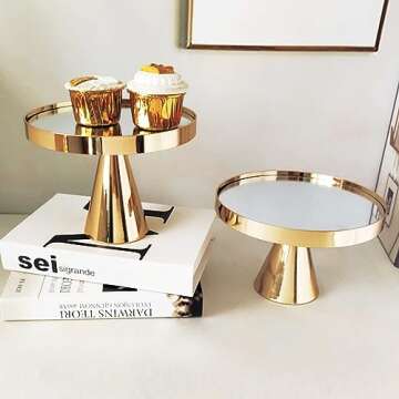 8 Inches 20cm Gold Round Mirror Cake Stand, 6.1 Inches Tall Cupcake Stands Metal Pedestal Holder, Party Dessert Cheese Display Plate for Wedding Party Birthday Baby Shower Celebration Home Decor