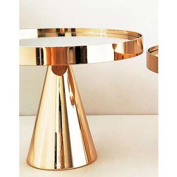8 Inches 20cm Gold Round Mirror Cake Stand, 6.1 Inches Tall Cupcake Stands Metal Pedestal Holder, Party Dessert Cheese Display Plate for Wedding Party Birthday Baby Shower Celebration Home Decor