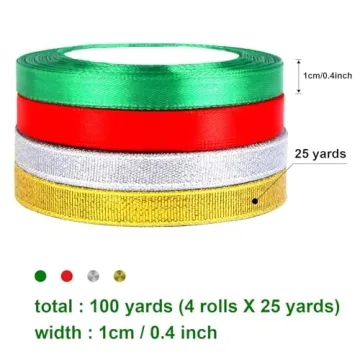 DECYOOL Christmas Ribbons 100 Yards Metallic Glitter
