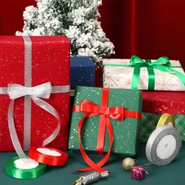 DECYOOL Christmas Ribbons 100 Yards Metallic Glitter