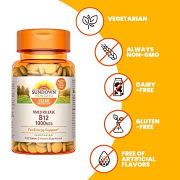 Sundown Timed Release Vitamin B12 1000 mcg, Supports Nervous System And Cellular Energy Health, 120 Tablets