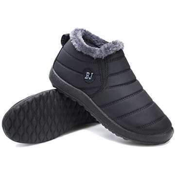 JOINFREE Winter Snow Boots with Waterproof Oxford Cloth Fur lined Winter Shoes for Outdoor for Women Black 7.5 M