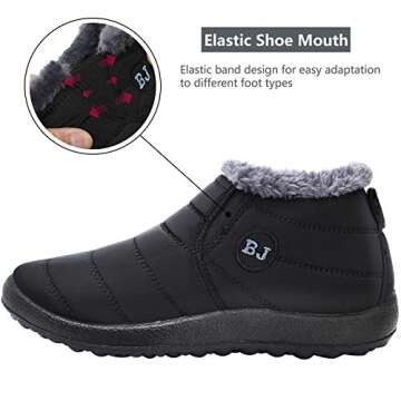 JOINFREE Winter Snow Boots with Waterproof Oxford Cloth Fur lined Winter Shoes for Outdoor for Women Black 7.5 M
