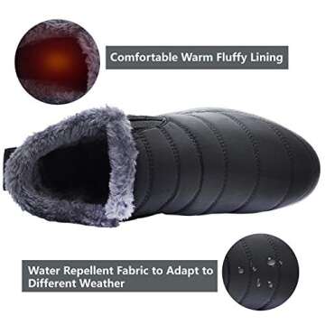 JOINFREE Winter Snow Boots with Waterproof Oxford Cloth Fur lined Winter Shoes for Outdoor for Women Black 7.5 M