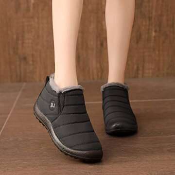 JOINFREE Winter Snow Boots with Waterproof Oxford Cloth Fur lined Winter Shoes for Outdoor for Women Black 7.5 M