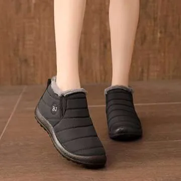 JOINFREE Winter Snow Boots with Waterproof Oxford Cloth Fur lined Winter Shoes for Outdoor for Women Black 7.5 M