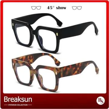 Breaksun Fashion Oversized Blue Light Blocking Glasses for Women Men Trendy Big Square Frame Computer Eyeglasses (Black+Tortoise)