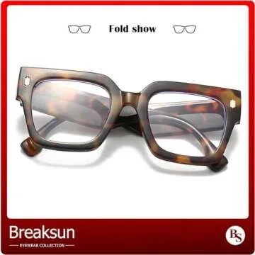 Breaksun Fashion Oversized Blue Light Blocking Glasses for Women Men Trendy Big Square Frame Computer Eyeglasses (Black+Tortoise)
