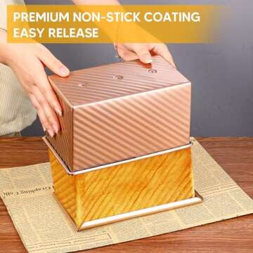 MOJIEZUO 2PCS Pullman Loaf Pan with Lid, 1 lb & 0.5 lb Dough Capacity Non-Stick Bakeware for Baking Bread, Carbon Steel Corrugated Bread Toast Box with Cover for Homemade Sandwich Bread, Rose Gold