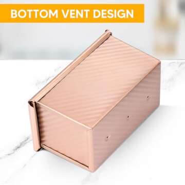 MOJIEZUO 2PCS Pullman Loaf Pan with Lid, 1 lb & 0.5 lb Dough Capacity Non-Stick Bakeware for Baking Bread, Carbon Steel Corrugated Bread Toast Box with Cover for Homemade Sandwich Bread, Rose Gold