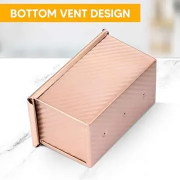 MOJIEZUO 2PCS Pullman Loaf Pan with Lid, 1 lb & 0.5 lb Dough Capacity Non-Stick Bakeware for Baking Bread, Carbon Steel Corrugated Bread Toast Box with Cover for Homemade Sandwich Bread, Rose Gold