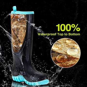 TIDEWE Rubber Boots for Women Multi-Season, Waterproof Rain Boots with Steel Shank, 6mm Neoprene Durable Rubber Outdoor Hunting Boots Size 9 (Green)