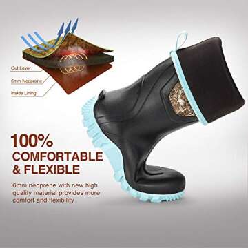 TIDEWE Rubber Boots for Women Multi-Season, Waterproof Rain Boots with Steel Shank, 6mm Neoprene Durable Rubber Outdoor Hunting Boots Size 9 (Green)