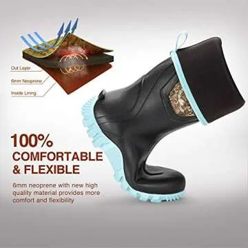 TIDEWE Rubber Boots for Women Multi-Season, Waterproof Rain Boots with Steel Shank, 6mm Neoprene Durable Rubber Outdoor Hunting Boots Size 9 (Green)