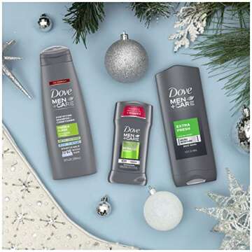 DOVE MEN + CARE Limited Edition Men's Holiday Grooming Gift Pack Extra Fresh Body Wash, Antiperspirant, and Shampoo+conditioner 3 Count