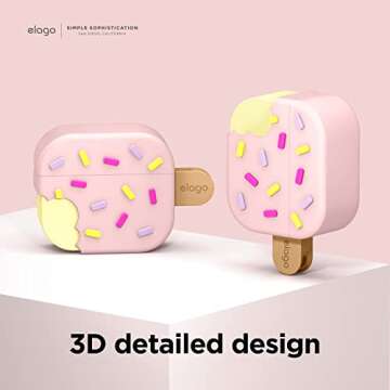 elago Ice Cream Case Compatible with AirPods 3rd Generation Case - Compatible with AirPods 3 Case Cover, Carabiner Included, Supports Wireless Charging, Shock Resistant, Full Protection (Strawberry)