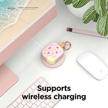 elago Ice Cream Case Compatible with AirPods 3rd Generation Case - Compatible with AirPods 3 Case Cover, Carabiner Included, Supports Wireless Charging, Shock Resistant, Full Protection (Strawberry)
