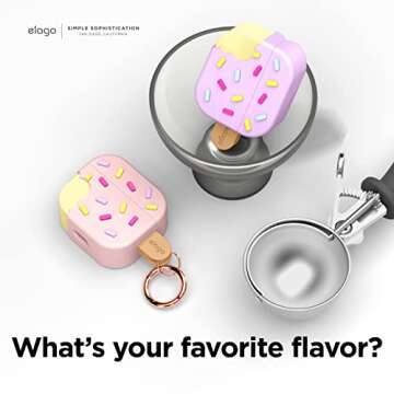 elago Ice Cream Case Compatible with AirPods 3rd Generation Case - Compatible with AirPods 3 Case Cover, Carabiner Included, Supports Wireless Charging, Shock Resistant, Full Protection (Strawberry)