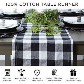 DII Buffalo Check Collection, Classic Farmhouse Table Runner, 14x108, Green & White