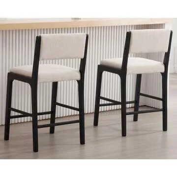 26.5’’ Counter Height Bar Stools Set of 2, Modern Counter Stools with Backs Beige Linen Upholstered Bar Height Island Chairs with Black Wood Frame, Black Wooden Barstools for Kitchen Island Counter