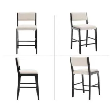 26.5’’ Counter Height Bar Stools Set of 2, Modern Counter Stools with Backs Beige Linen Upholstered Bar Height Island Chairs with Black Wood Frame, Black Wooden Barstools for Kitchen Island Counter