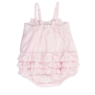 RuffleButts Baby Girls Pink Striped Romper - Comfy & Cute