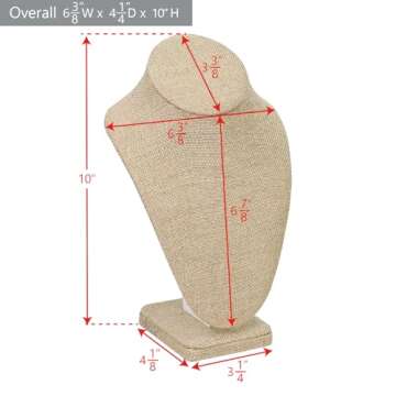 Ikee Design Elegant Linen Necklace Display Holder, 6 3/8 W x 4 1/2 D x 10 1/4 H