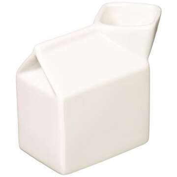HIC Kitchen Milk Carton Creamer, Fine White Porcelain, 6-Ounces