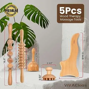 5-in-1 Wood Therapy Massage Tools Kit - Lymphatic Drainage Massager for Stomach, Thighs and HIPS | M...