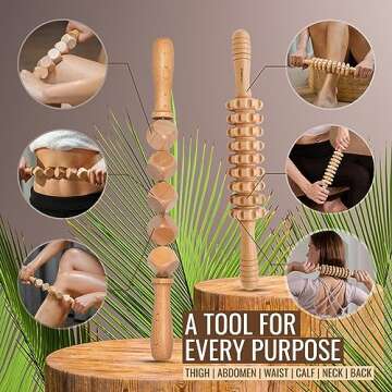 5-in-1 Wood Therapy Massage Tools Kit - Lymphatic Drainage Massager for Stomach, Thighs and HIPS | Maderoterapia Kit Professional for Muscle Pain Relief | Wooden Body Sculpting Tools | ViVACious