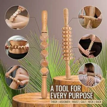 5-in-1 Wood Therapy Massage Tools Kit - Lymphatic Drainage Massager for Stomach, Thighs and HIPS | Maderoterapia Kit Professional for Muscle Pain Relief | Wooden Body Sculpting Tools | ViVACious