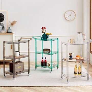 QQXX Acrylic Bar Cart – 3-Tier Rolling Cart with Clear Design for Serving