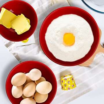 AVLA Porcelain Mixing Bowls for Kitchen, 3/1.8/1.2 Qt Ceramic Large Serving Salad Soup Bowl Set, Deep Nesting Bowl for Space Saving, 3-Piece Set, Microwave and Dishwasher Safe, Red