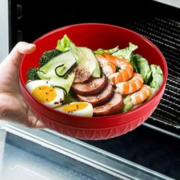 AVLA Porcelain Mixing Bowls for Kitchen, 3/1.8/1.2 Qt Ceramic Large Serving Salad Soup Bowl Set, Deep Nesting Bowl for Space Saving, 3-Piece Set, Microwave and Dishwasher Safe, Red