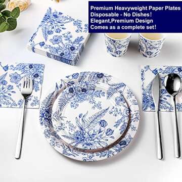 Dandat 250 Pcs Floral Disposable Plates and Napkins Set