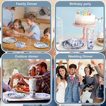 Dandat 250 Pcs Floral Disposable Plates and Napkins Set