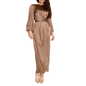HZUX Casual Muslim Women's Long Dress - Elegant Kaftan Abayas in Khaki